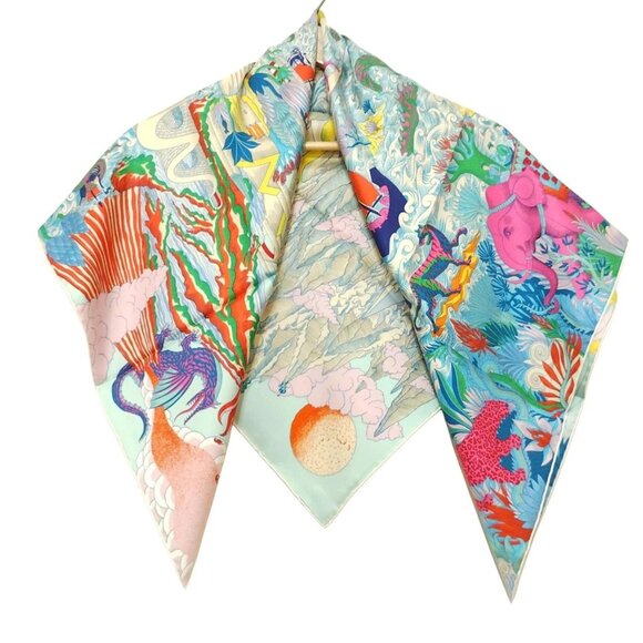HERMES Carre 90 - Light Blue Light Pink Multi Scarf 566-082725 - Picture 1 of 7